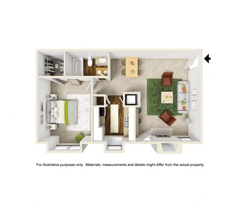 Floor plan for 1 bed, 1 bath, 575 sqft